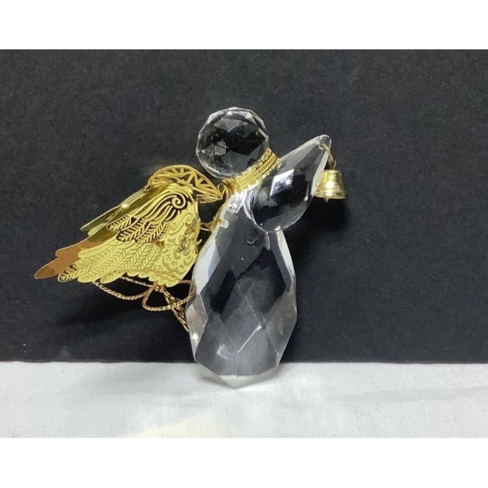 Angel Christmas Ornament Clear Acrylic Gold Tone Metal Wins 3D Roman Brand '94